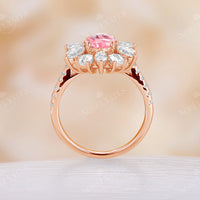 Lab Grown Padparadscha Engagement Ring Marquise & Pear Moissanite Halo