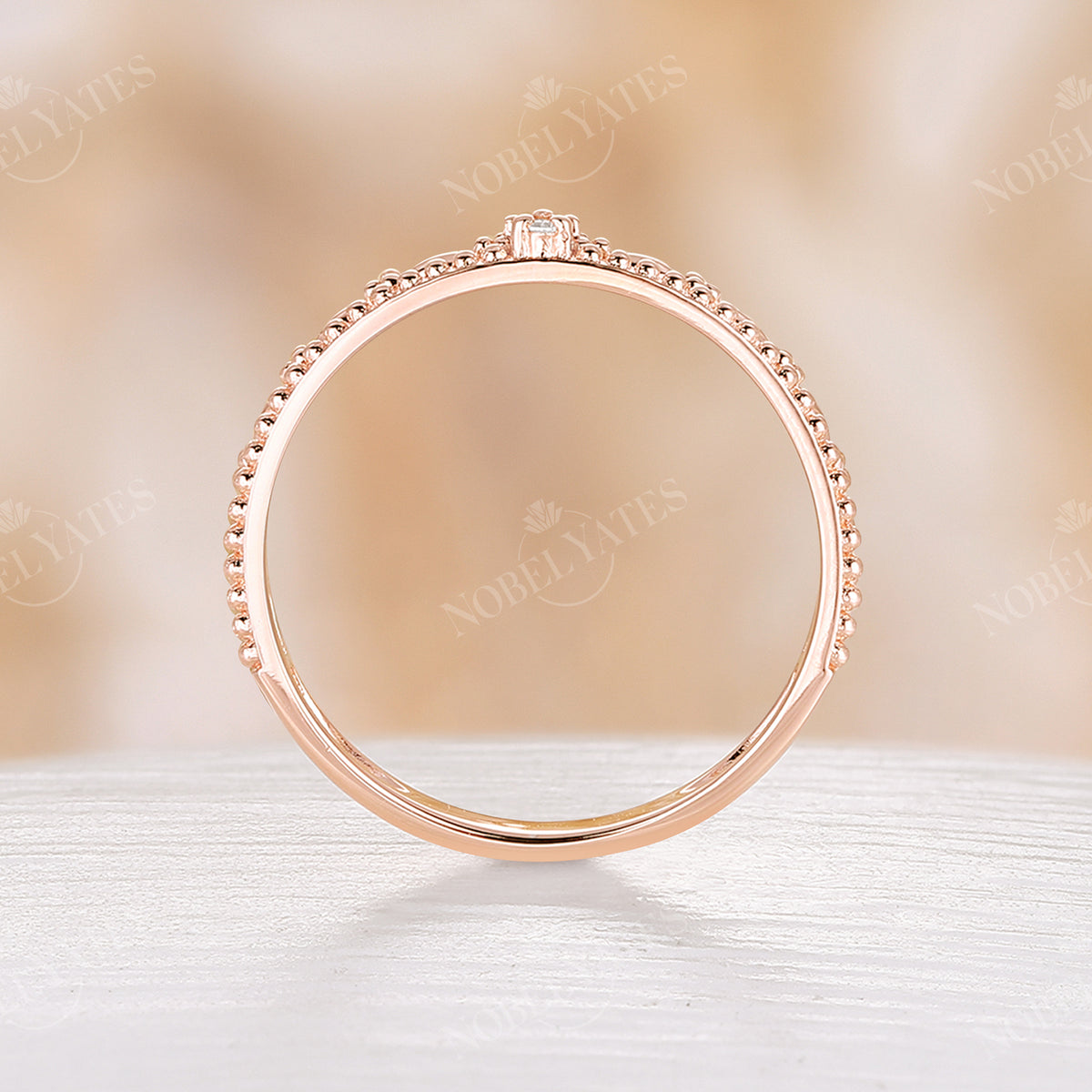 Minimalist Rose Gold Round Diamond Bead Wedding Band