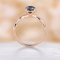 Vintage Pear Lab Alexandrite Rose Gold Twist Engagement Ring