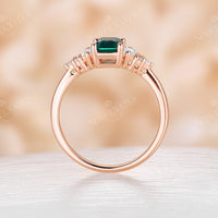Emerald cut Lab Emerald Cluster Diamond Engagement Ring Rose Gold