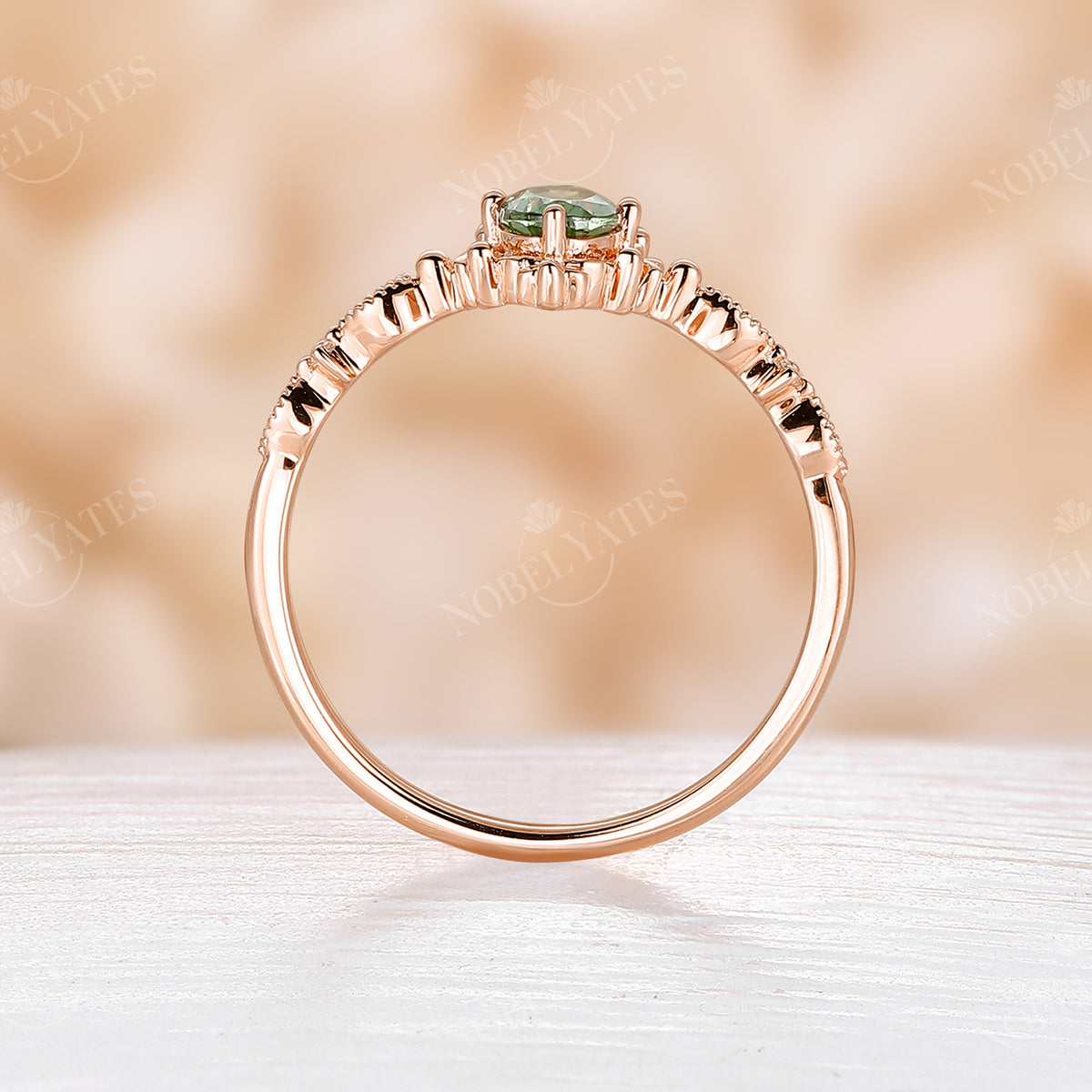 Vintage Oval Peridot Milgrain Engagement Ring Rose Gold