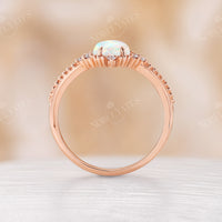 Vintage White Opal Bead Engagement Ring Half eternity Rose Gold