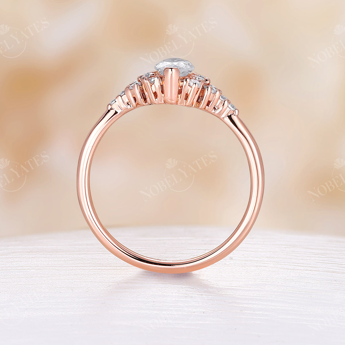 Vintage Marquise Cut Moissanite Rose Gold Cluster Engagement Ring