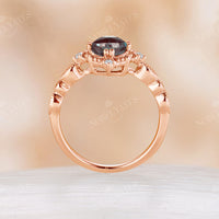 Lab Alexandrite Rose Gold Vintage Engagement Ring Milgrain Half Eternity