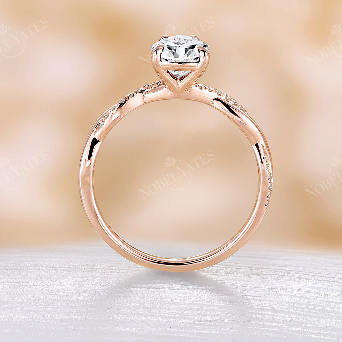 Vintage Pear Moissanite Twist Engagement Ring Rose Gold
