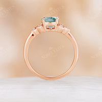 Diamond Cluster Celtic Moss Agate Engagement Ring Round Shape