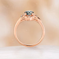 Oval Shape Teal Sapphire Engagement Ring Celtic Knot Rose Gold Band