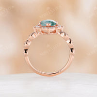 Vintage Round Moss Agate Halo Engagement Ring Rose Gold