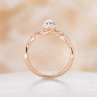 Pear Cut Moissanite Rose Gold Leaf Twist Design Engagement Ring