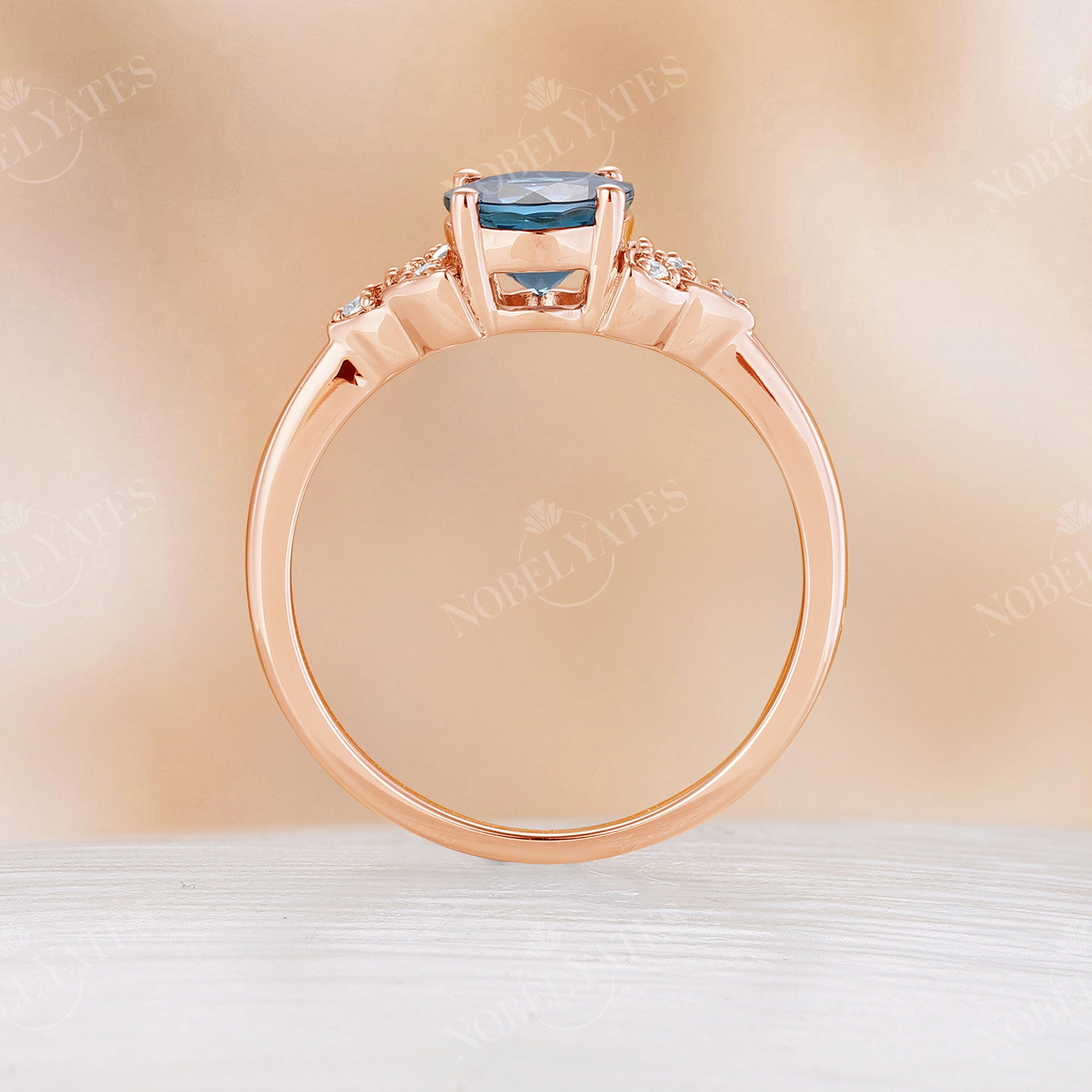 14K Solid Rose Gold Emerald Cut London Blue Topaz Celtic Ring Celtic Engagement Ring Blue outlets Topaz Promise Wedding Ring