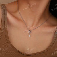 Double Heart Akoya Pearl Pendant Elegant Necklace White Gold