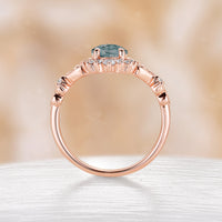 Pear Shape Moss Agate Milgrain Vintage Rose Gold Engagement Ring