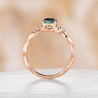 Nature Inspired Teal Sapphire Twist Rose Gold Engagement Ring Moissanite Cluster