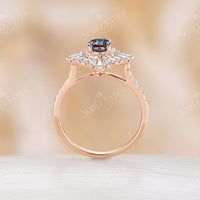 Art Deco Oval Alexandrite Engagement Ring CZ Halo Pave Rose Gold