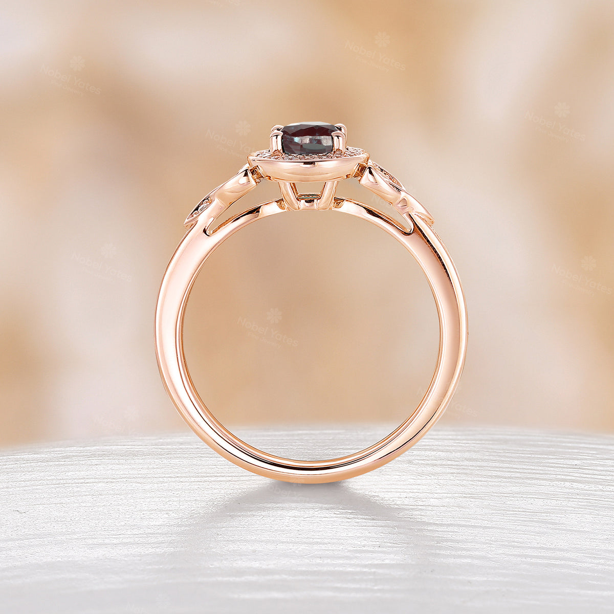 Oval Shape Lab Alexandrite Halo Celtic Knot Engagement Ring Rose Gold