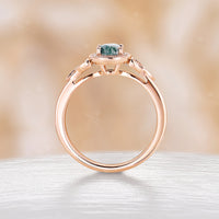 Antique Oval Moss Agate Halo Celtic Engagement Ring Rose Gold