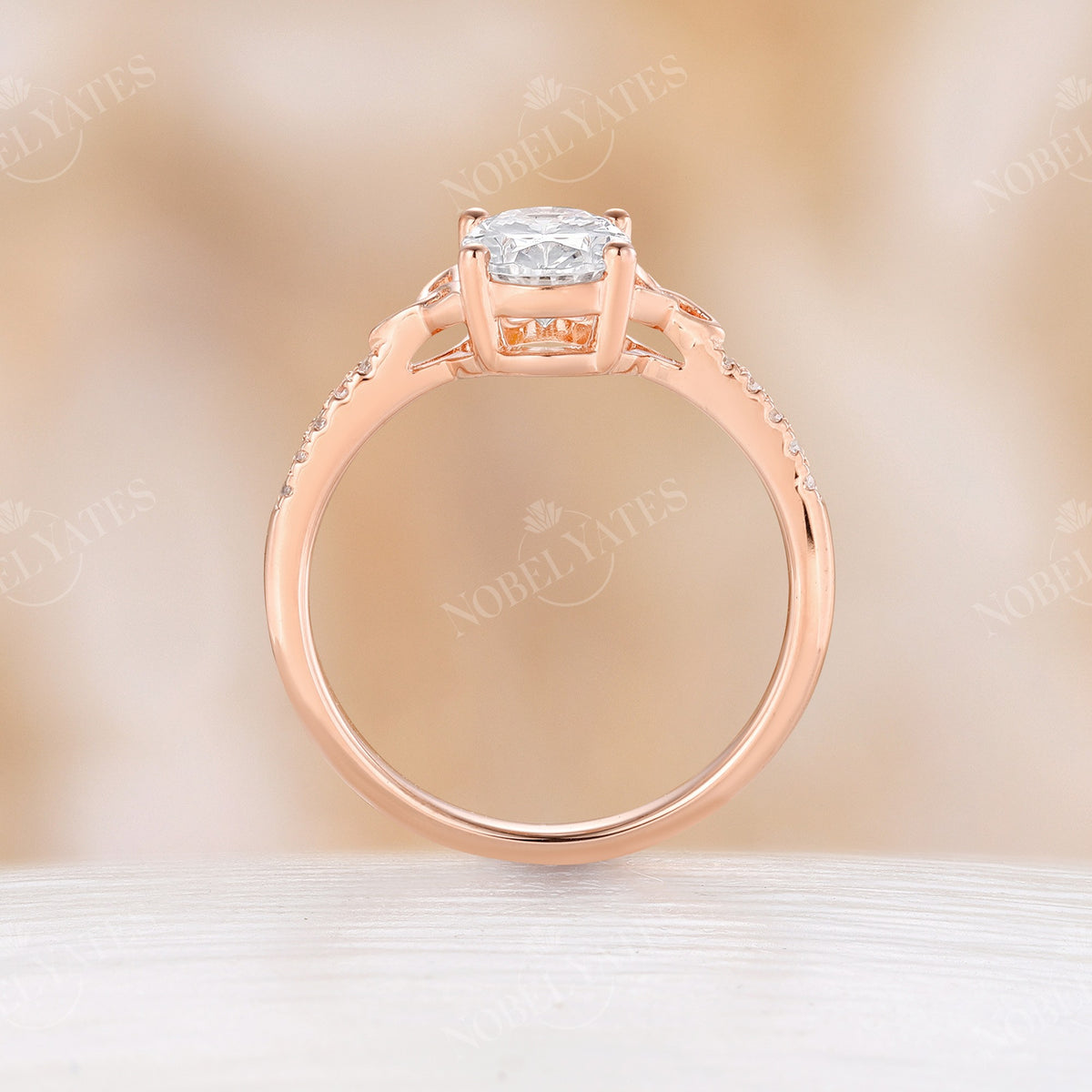 Classic Celtic Oval Cut Moissanite Engagement Ring Rose Gold
