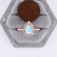 Teardrop Moonstone Vintage Halo Engagement Ring Rose Gold