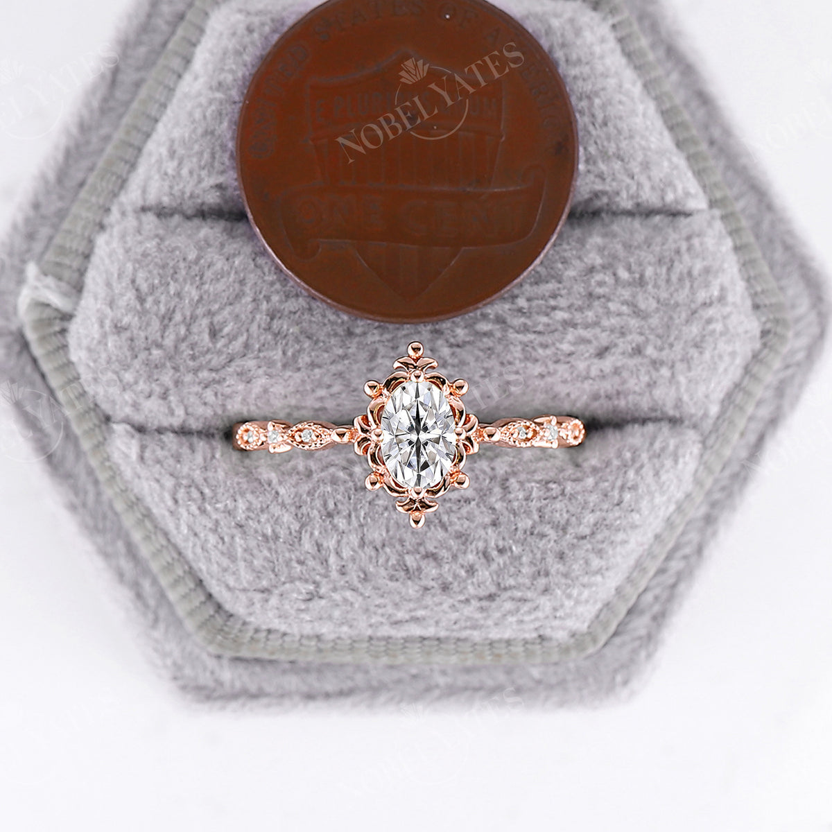 Oval Shape Moissanite Rose Gold Filigree Engagement Ring Vintage
