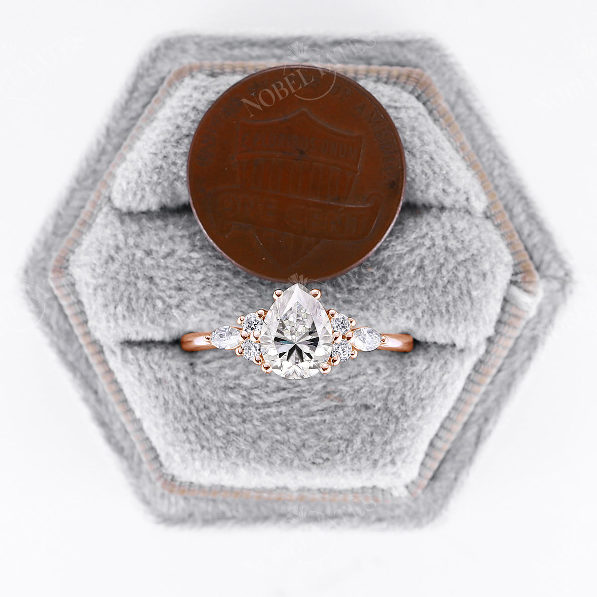 Pear Moissanite Cluster Engagement Ring Rose Gold