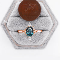 Celtic Oval Cut Teal Sapphire Engagement Ring Rose Gold