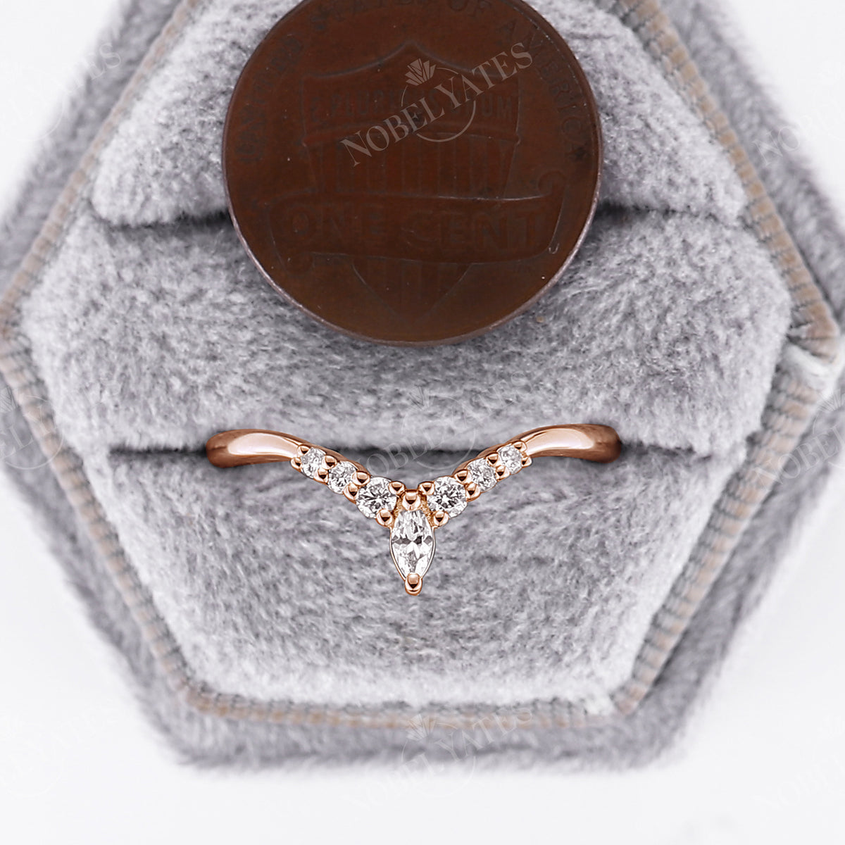 Marquise Moissanite Curved Matching Wedding Band Rose Gold