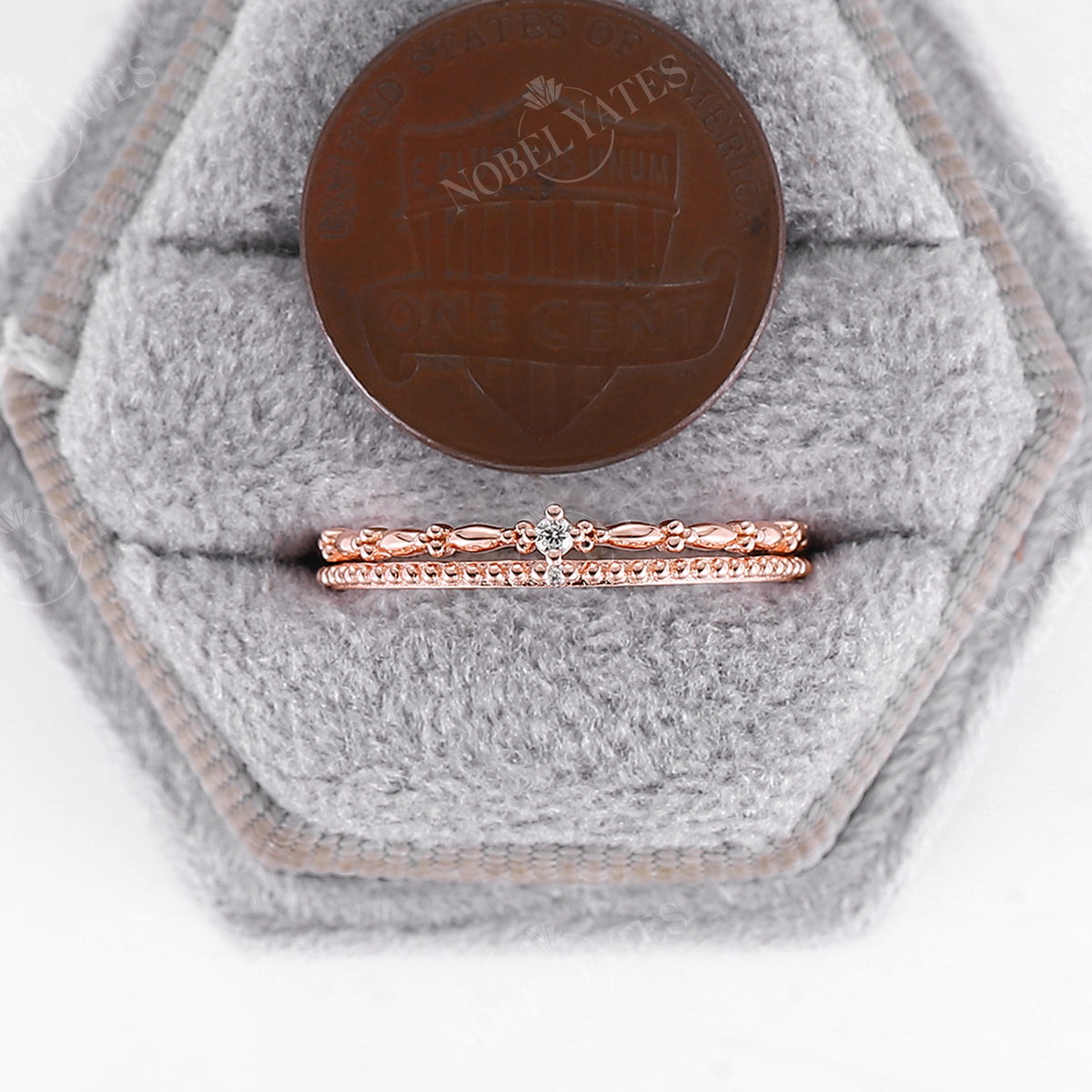 Minimalist Rose Gold Round Diamond Bead Wedding Band