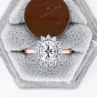 Vintage Oval Moissanite Halo Two Tones Engagement Ring
