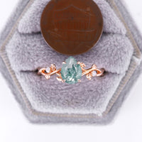 Moss Agate Pear cut Engagement Ring Leaf Design Rose Gold