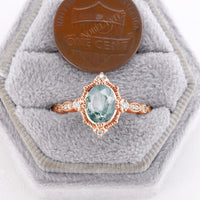 Vintage Moss Agate Oval Shape Rose Gold Engagement Ring Milgrain