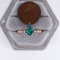 Kite Cut Lab Emerald Milgrain Engagement Ring Rose Gold