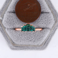Baguette Lab Emerald Art Deco Wedding Ring Rose Gold