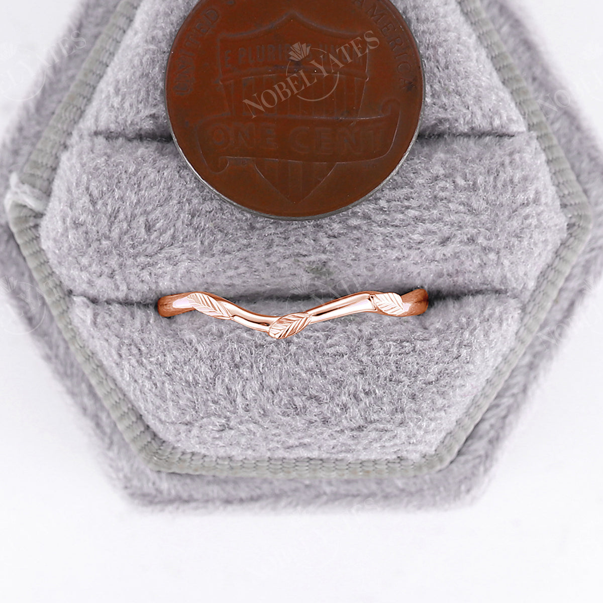 Nature inspired Leaf Curved Wedding Band Rose Gold