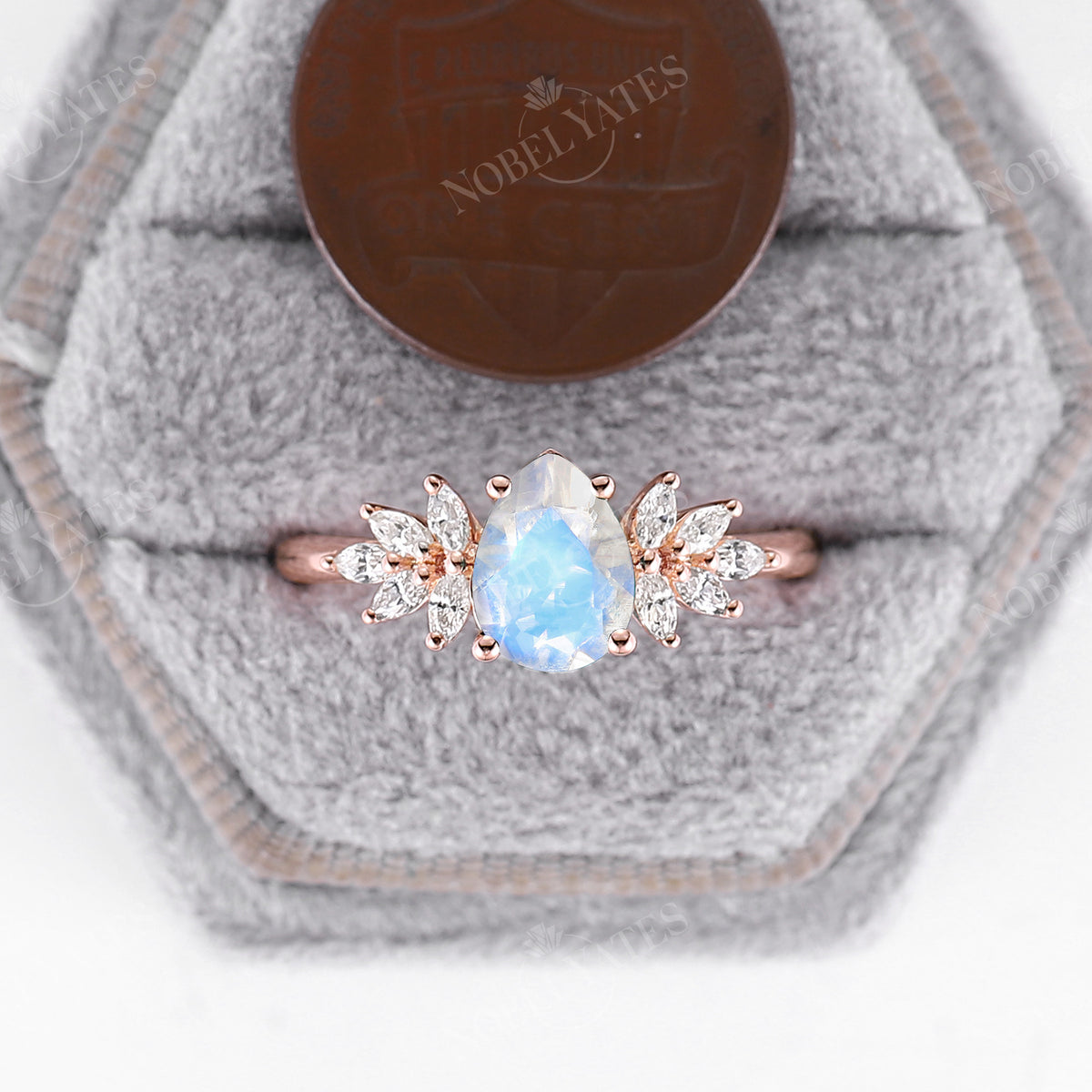 Moonstone Vintage Pear Cluster Engagement Ring Rose Gold