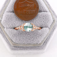 Diamond Cluster Celtic Moss Agate Engagement Ring Round Shape