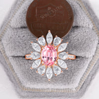 Lab Grown Padparadscha Engagement Ring Marquise & Pear Moissanite Halo