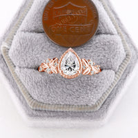 Pear Moissanite Nature Leaf Rose Gold Engagement Ring Prong Set