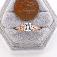 Round Moissanite Celtic Rose Gold Engagement Ring Cluster Diamond Ring