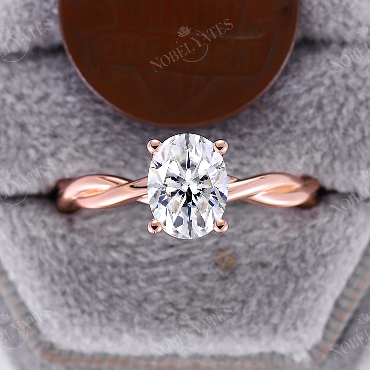 Solitaire Oval Moissanite Twist Engagement Ring Rose Gold