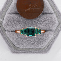 All Emerald Engagement Ring Princess Cut Side Stones RIng