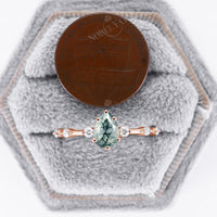 Pear Moss Agate Bubble Engagement Ring Rose Gold