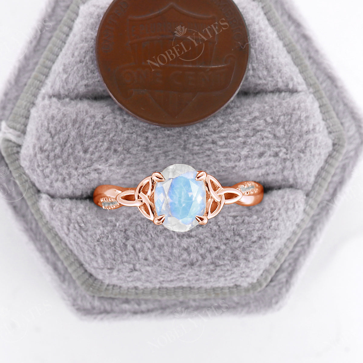 Celtic Oval Moonstone Twist Pave Rose Gold Band Engagement Ring