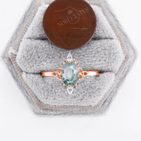 Celtic Kont With Oval Moss Agate Engagement Rose Gold Ring