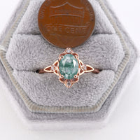 Vintage Celtic Knot Oval Cut Moss Agate Rose Gold Engagement Ring