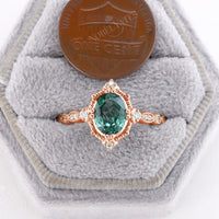 Lab Green Sapphire Oval Cut Milgrain Halo Vintage Engagement Ring