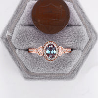 Oval Shape Lab Alexandrite Halo Celtic Knot Engagement Ring Rose Gold