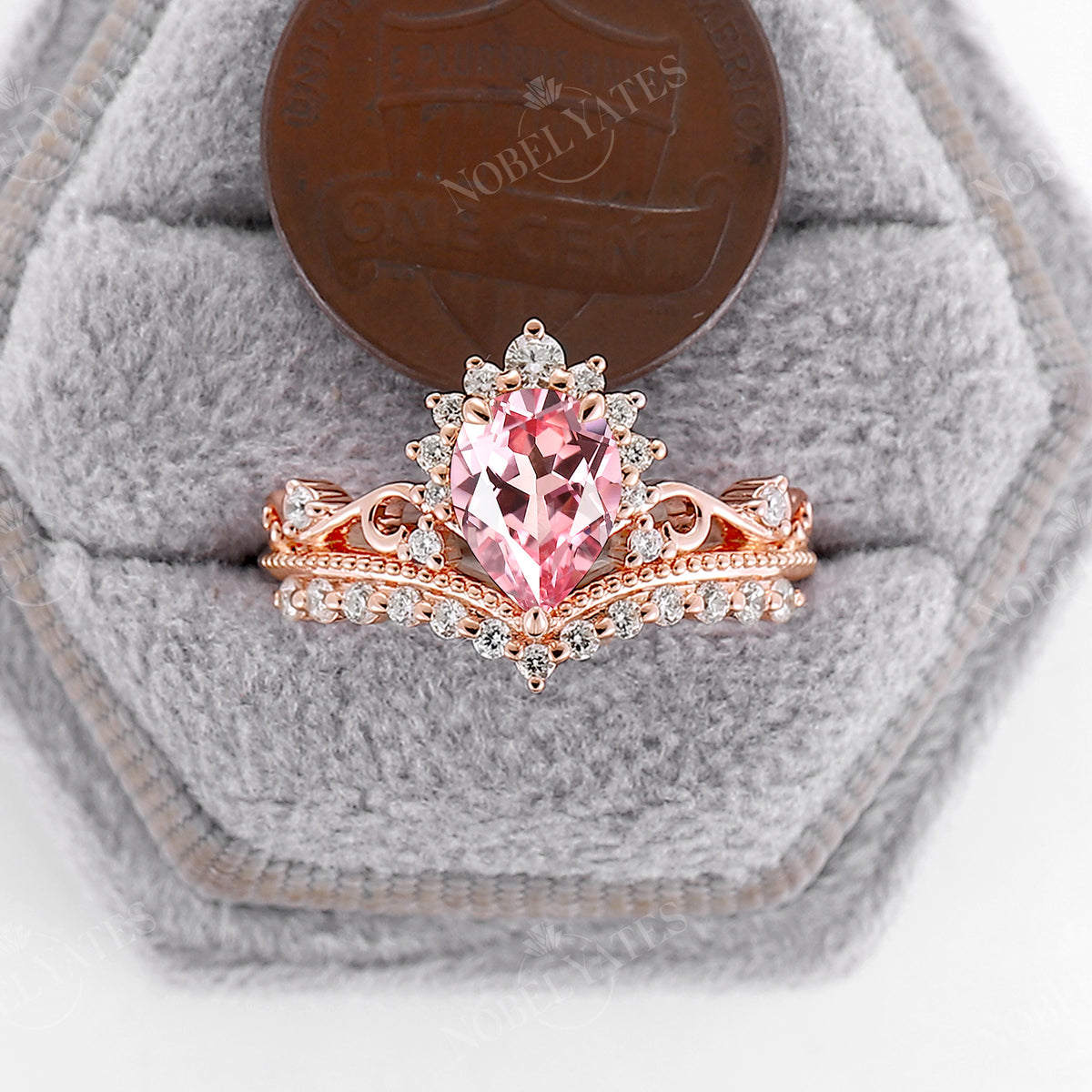 Vintage Lab Grown Padparadscha Rose Gold Engagement Ring