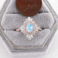 Art deco Oval Moonstone Engagement Ring Rose Gold
