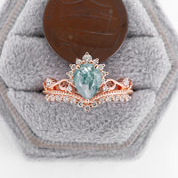 Pear Shape Moss Agate Milgrain Vintage Rose Gold Engagement Ring