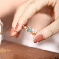 Nature inspired Moss Agate Leaf Engagement Ring Rose Gold